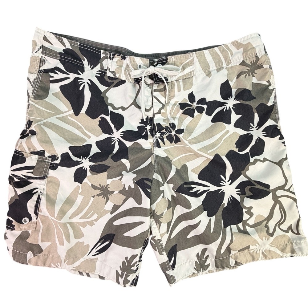 Mens X Large Floral Board Shorts Swim Trunks Cargo Pocket Drawstring